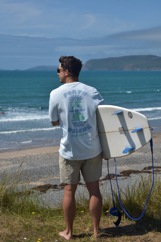 Porth Neigwl - Relaxed fit Tee in Tide Blue